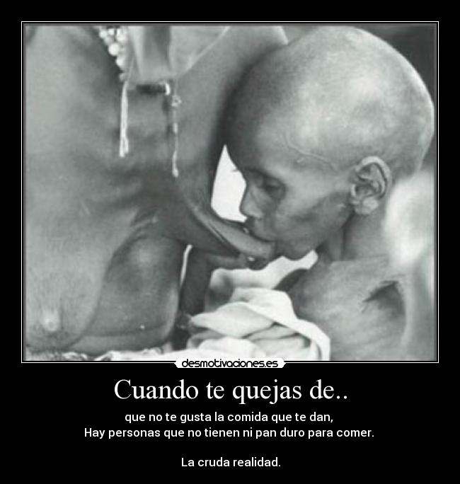 Cuando te quejas de.. - que no te gusta la comida que te dan,
Hay personas que no tienen ni pan duro para comer.
La cruda realidad.