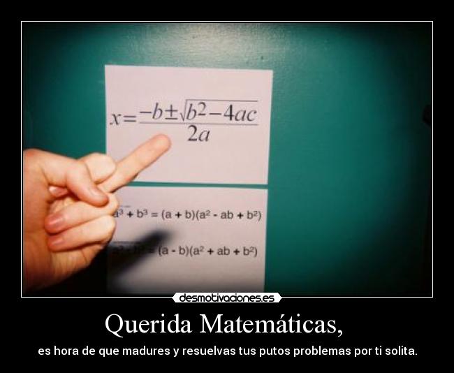 Querida Matemáticas, - es hora de que madures y resuelvas tus putos problemas por ti solita.