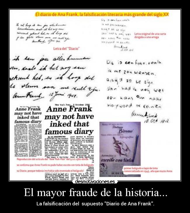 El mayor fraude de la historia... - La falsificación del supuesto Diario de Ana Frank.
