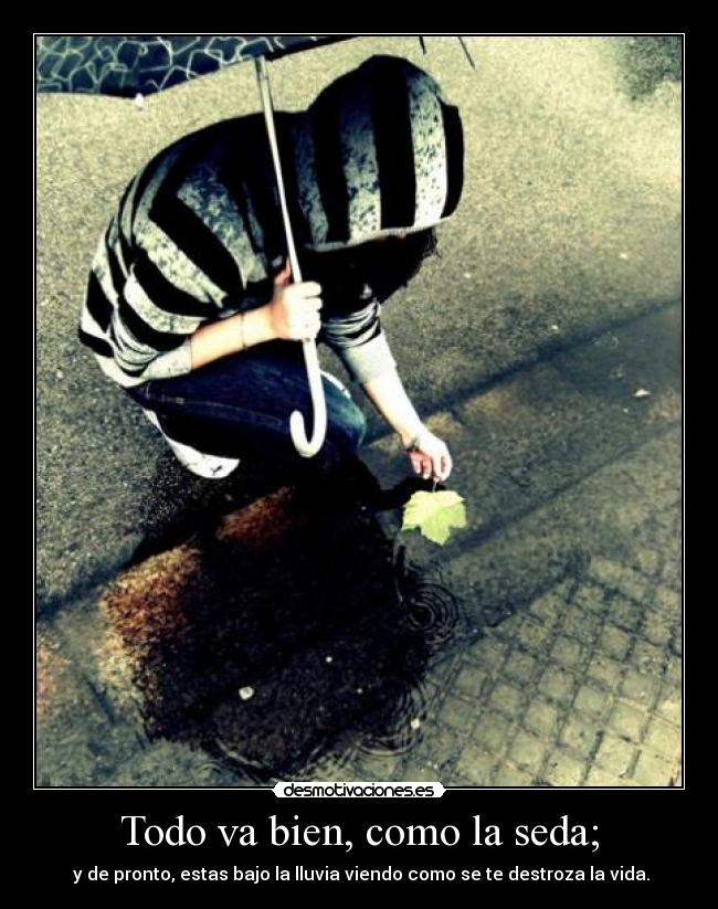 Todo va bien, como la seda; -  y de pronto, estas bajo la lluvia viendo como se te destroza la vida.