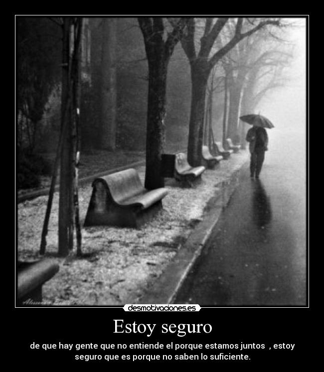 Estoy seguro - de que hay gente que no entiende el porque estamos juntos , estoy
seguro que es porque no saben lo suficiente.