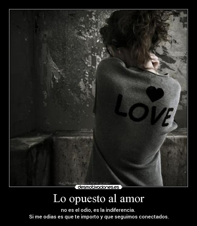Lo opuesto al amor - no es el odio, es la indiferencia.
Si me odias es que te importo y que seguimos conectados.