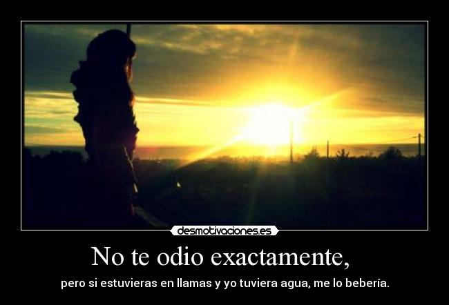 No te odio exactamente, - pero si estuvieras en llamas y yo tuviera agua, me lo bebería.