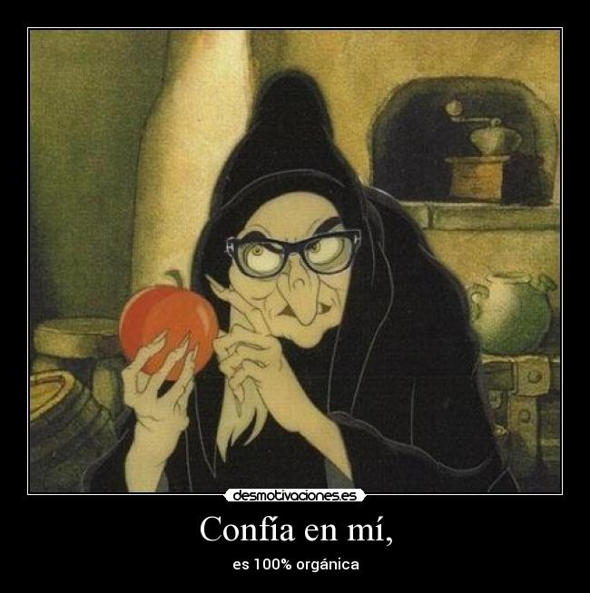 carteles blancanieves bruja disney hipster gafapasta manzana organica desmotivaciones