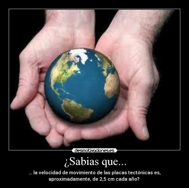 ¿Sabias que... - ... la velocidad de movimiento de las placas tectónicas es,
aproximadamente, de 2,5 cm cada año?