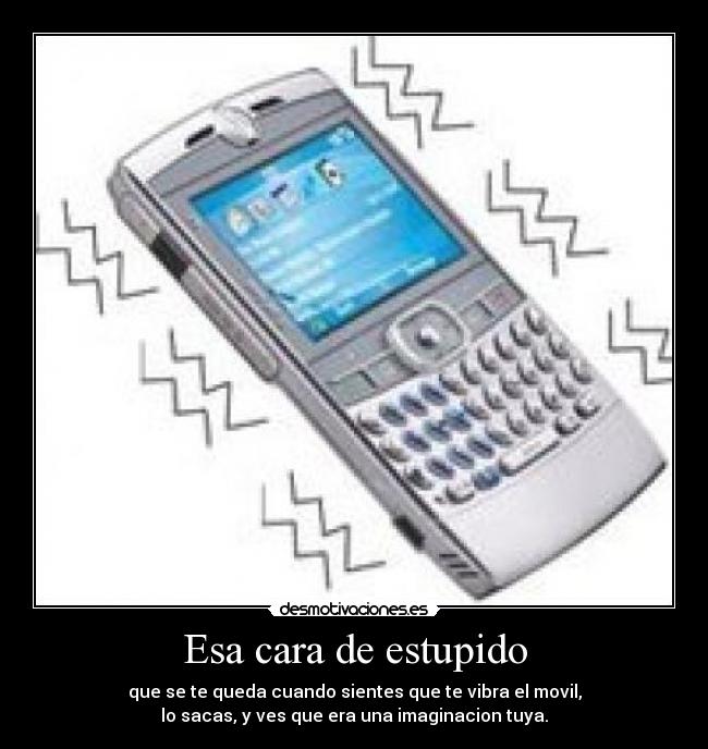 Esa cara de estupido - que se te queda cuando sientes que te vibra el movil,
lo sacas, y ves que era una imaginacion tuya.