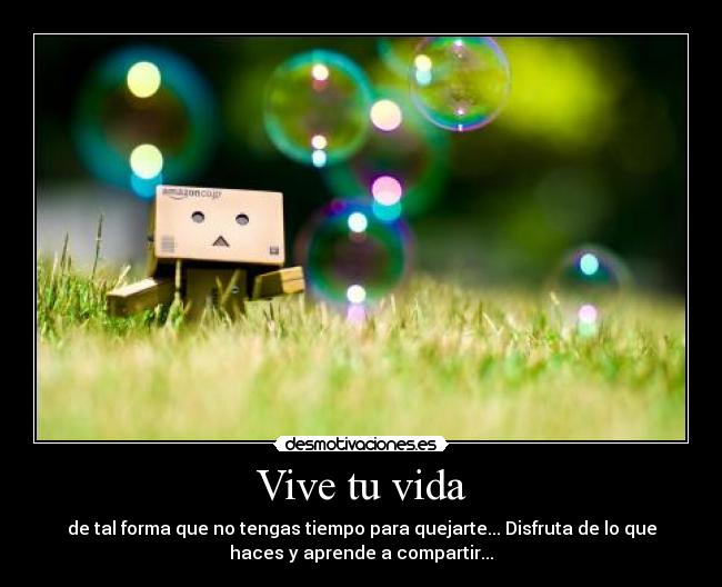 Vive tu vida - de tal forma que no tengas tiempo para quejarte... Disfruta de lo que
haces y aprende a compartir...