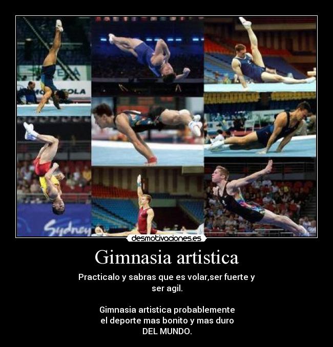 Gimnasia artistica - Practicalo y sabras que es volar,ser fuerte y
ser agil.
Gimnasia artistica probablemente
el deporte mas bonito y mas duro
DEL MUNDO.