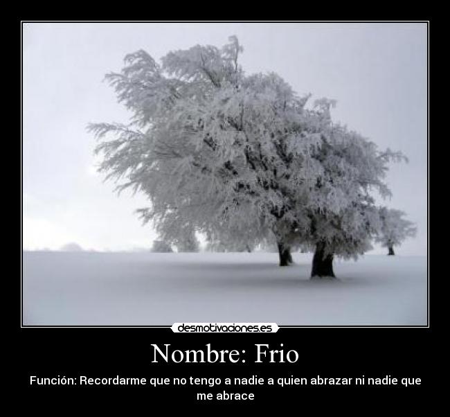 Nombre: Frio - Función: Recordarme que no tengo a nadie a quien abrazar ni nadie que me abrace