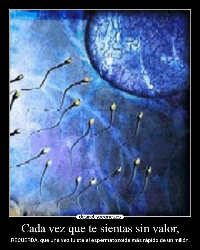 Cada vez que te sientas sin valor, - RECUERDA, que una vez fuiste el espermatozoide más rápido de un millón.