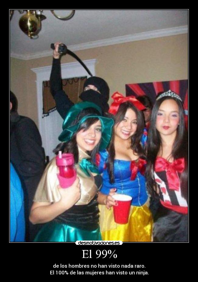 El 99% - de los hombres no han visto nada raro.
El 100% de las mujeres han visto un ninja.