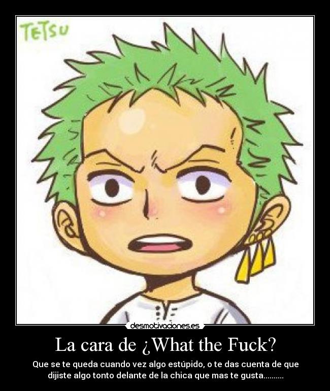La cara de ¿What the Fuck? - Que se te queda cuando vez algo estúpido, o te das cuenta de que
dijiste algo tonto delante de la chica que mas te gusta..........