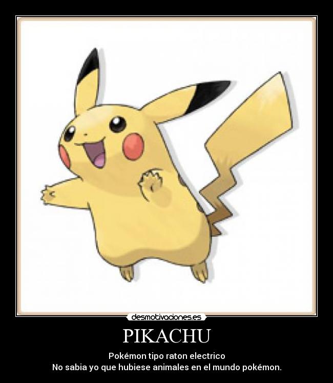 PIKACHU - Pokémon tipo raton electrico
No sabia yo que hubiese animales en el mundo pokémon.