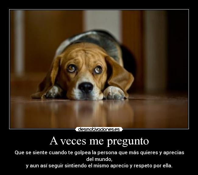 A veces me pregunto - Que se siente cuando te golpea la persona que más quieres y aprecias del mundo,
y aun así seguir sintiendo el mismo aprecio y respeto por ella.