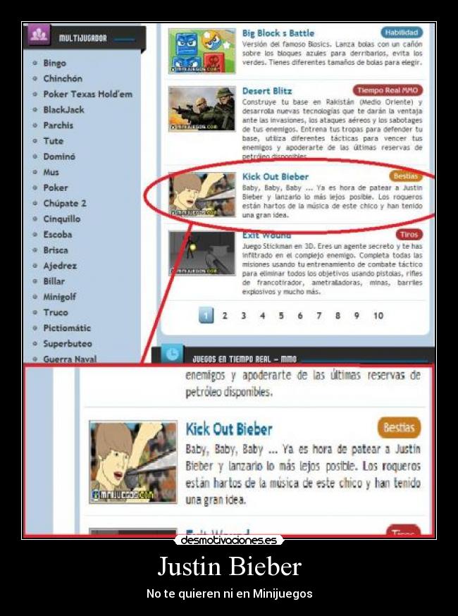 Justin Bieber - No te quieren ni en Minijuegos