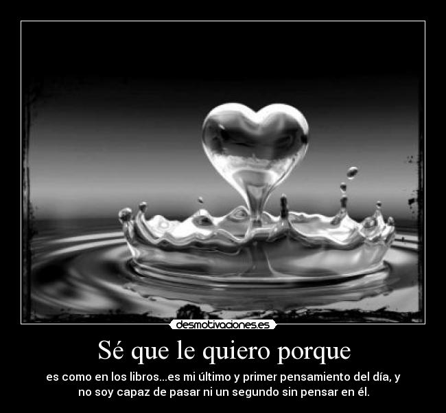 Sé que le quiero porque - es como en los libros...es mi último y primer pensamiento del día, y
no soy capaz de pasar ni un segundo sin pensar en él.