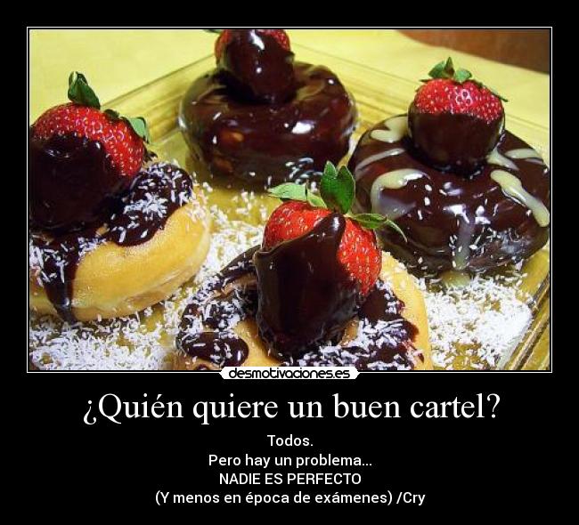 ¿Quién quiere un buen cartel? - Todos.
Pero hay un problema...
NADIE ES PERFECTO
(Y menos en época de exámenes) /Cry