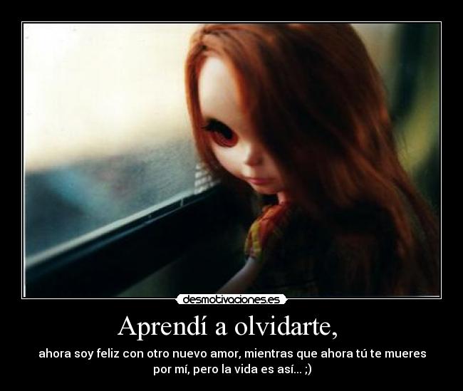 Aprendí a olvidarte, - ahora soy feliz con otro nuevo amor, mientras que ahora tú te mueres
por mí, pero la vida es así... ;)