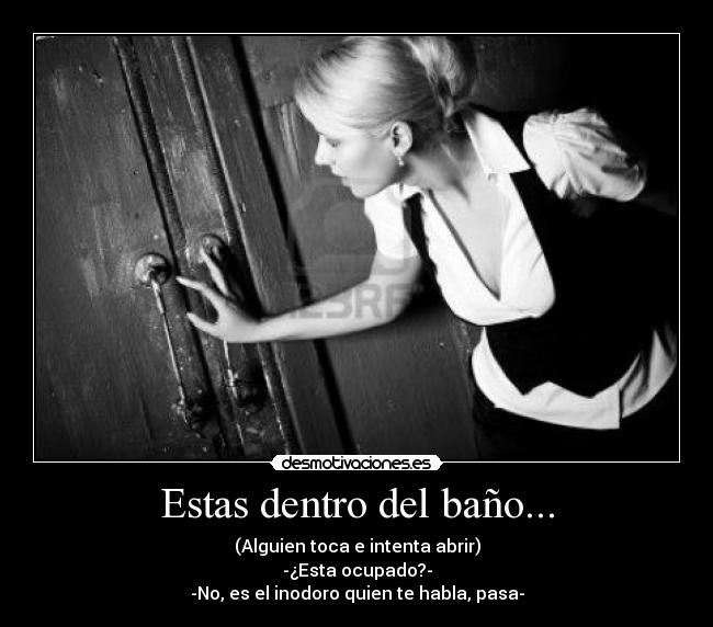 Estas dentro del baño... - (Alguien toca e intenta abrir)
-¿Esta ocupado?-
-No, es el inodoro quien te habla, pasa-