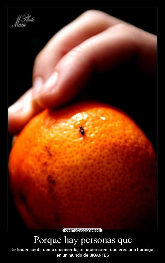 Porque hay personas que - te hacen sentir como una mierda, te hacen creer que eres una hormiga
en un mundo de GIGANTES