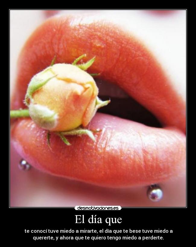 El día que - te conocí tuve miedo a mirarte, el día que te bese tuve miedo a
quererte, y ahora que te quiero tengo miedo a perderte.