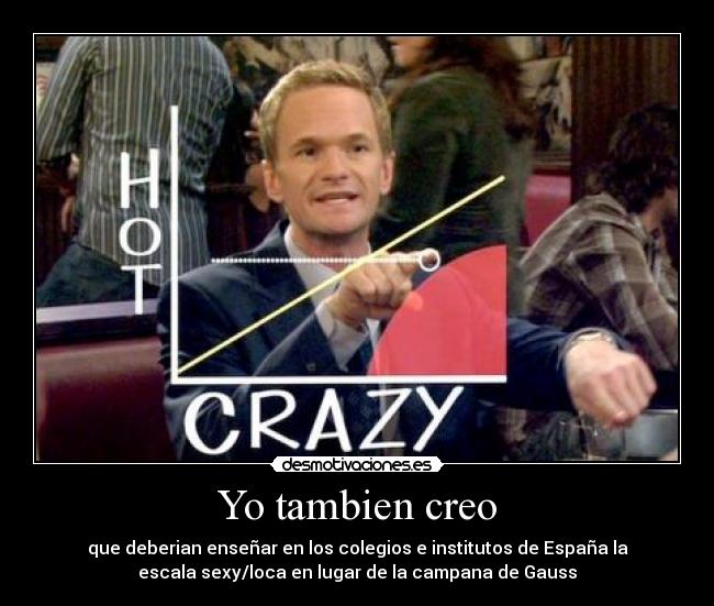 Yo tambien creo - que deberian enseñar en los colegios e institutos de España la
escala sexy/loca en lugar de la campana de Gauss