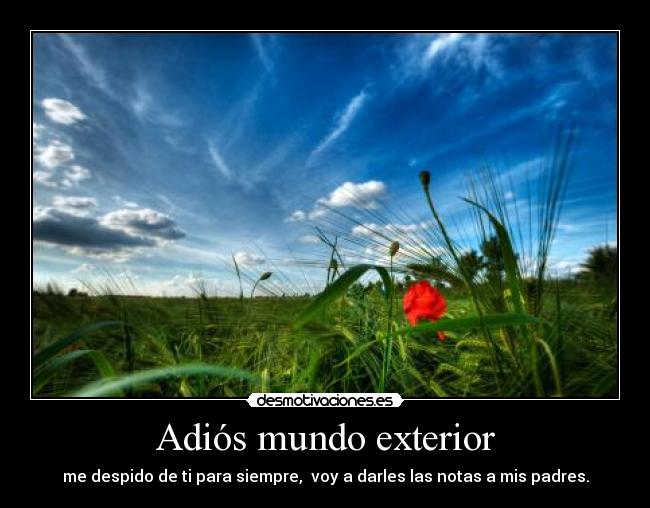 Adiós mundo exterior - me despido de ti para siempre, voy a darles las notas a mis padres.