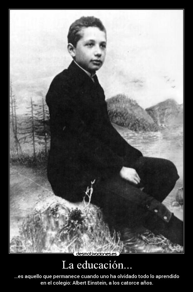 carteles einstein educacion aprendido colegio frase celebre albert catorce anos olvidado permanece desmotivaciones