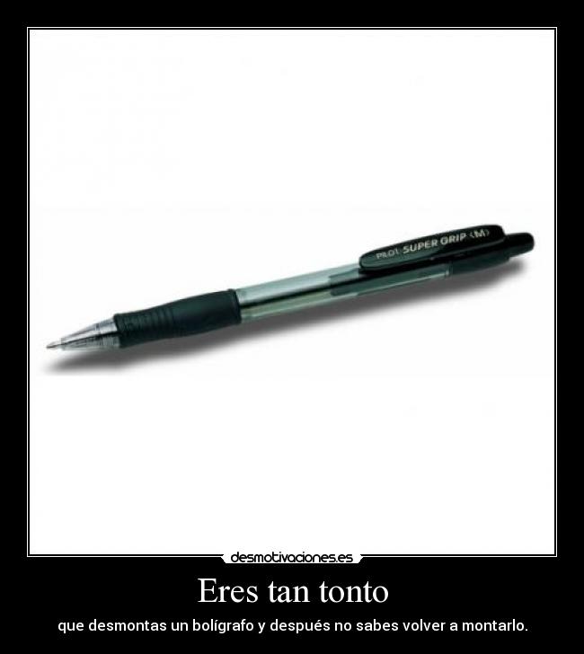 Eres tan tonto - que desmontas un bolígrafo y después no sabes volver a montarlo.