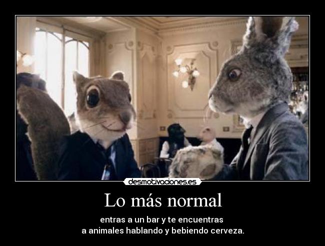 Lo más normal - entras a un bar y te encuentras 
a animales hablando y bebiendo cerveza.