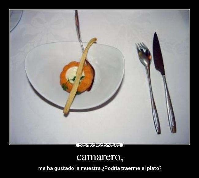 camarero, - me ha gustado la muestra.¿Podría traerme el plato?