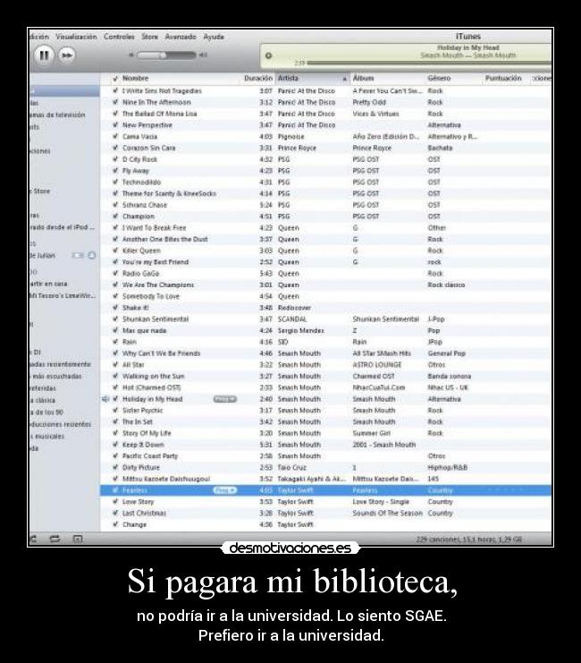 Si pagara mi biblioteca, - no podría ir a la universidad. Lo siento SGAE.
Prefiero ir a la universidad.