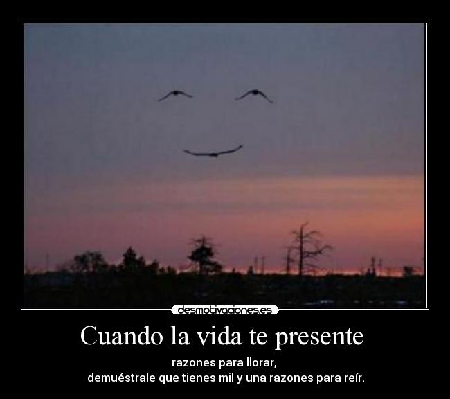 Cuando la vida te presente  - razones para llorar, 
demuéstrale que tienes mil y una razones para reír.