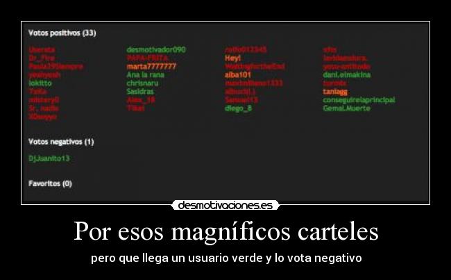 Por esos magníficos carteles - pero que llega un usuario verde y lo vota negativo