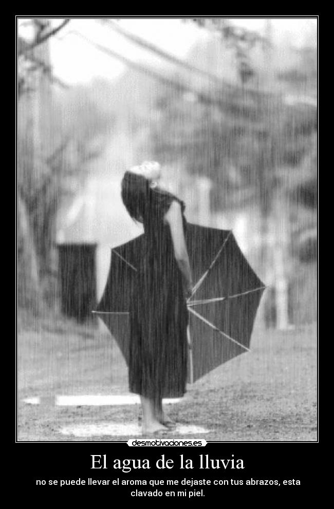 El agua de la lluvia - no se puede llevar el aroma que me dejaste con tus abrazos, esta clavado en mi piel.