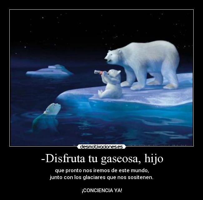 -Disfruta tu gaseosa, hijo - que pronto nos iremos de este mundo,
junto con los glaciares que nos sositenen.

¡CONCIENCIA YA!