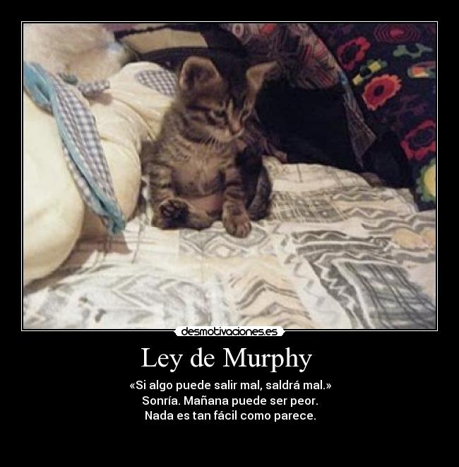 Ley de Murphy - «Si algo puede salir mal, saldrá mal.»
Sonría. Mañana puede ser peor.
Nada es tan fácil como parece.