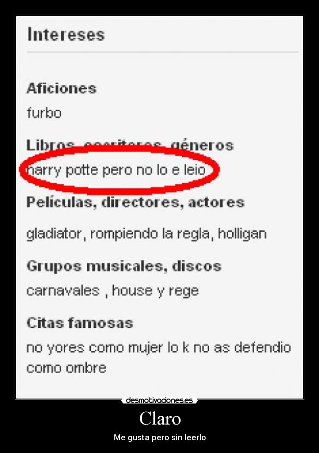 Claro - Me gusta pero sin leerlo