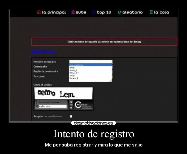 Intento de registro - Me pensaba registrar y mira lo que me salio