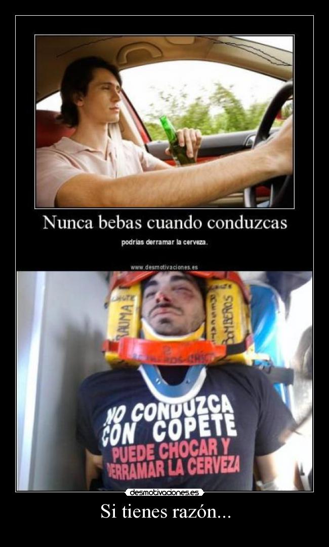 carteles razon cerbeza conducir ebrio curadera chocar desmotivaciones