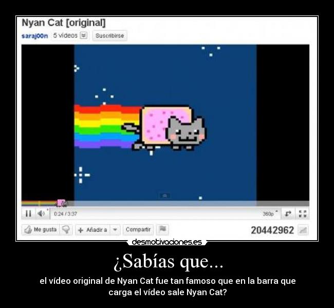 ¿Sabías que... - el vídeo original de Nyan Cat fue tan famoso que en la barra que
carga el vídeo sale Nyan Cat?