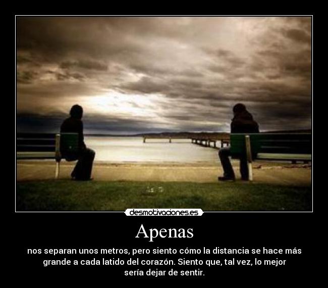 Apenas - nos separan unos metros, pero siento cómo la distancia se hace más
grande a cada latido del corazón. Siento que, tal vez, lo mejor
sería dejar de sentir.