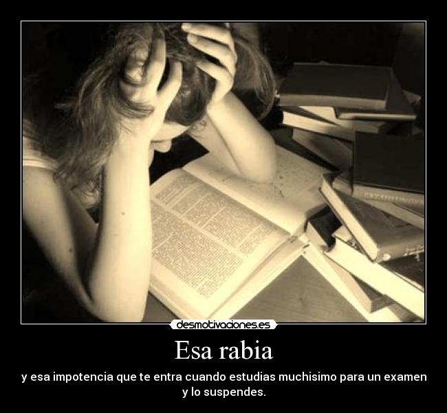 Esa rabia - y esa impotencia que te entra cuando estudias muchisimo para un examen
y lo suspendes.