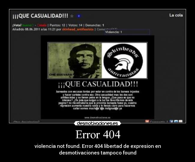 Error 404 - violencia not found. Error 404 libertad de expresion en
desmotivaciones tampoco found