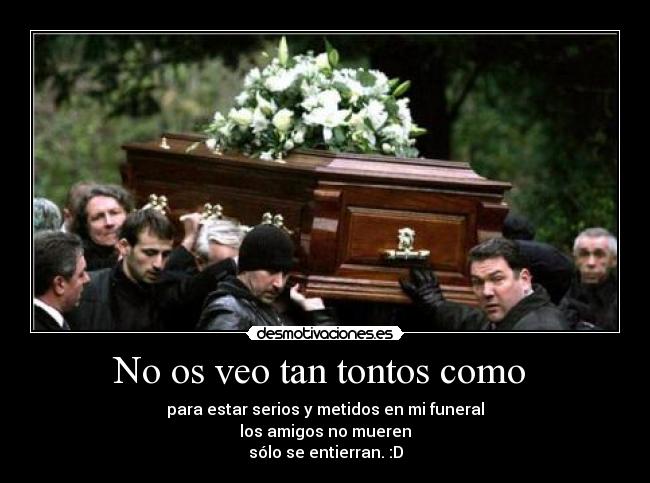 No os veo tan tontos como - para estar serios y metidos en mi funeral
los amigos no mueren
sólo se entierran. :D