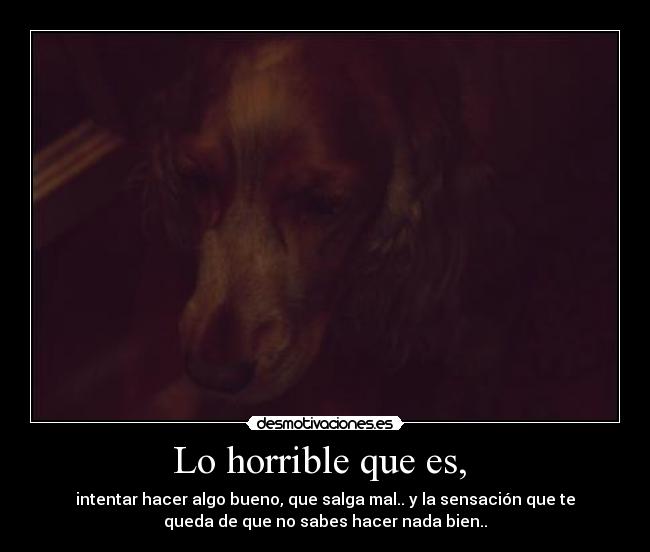 Lo horrible que es,  - intentar hacer algo bueno, que salga mal.. y la sensación que te
queda de que no sabes hacer nada bien..