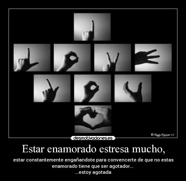 Estar enamorado estresa mucho, - estar constantemente engañandote para convencerte de que no estas
enamorado tiene que ser agotador...
...estoy agotada