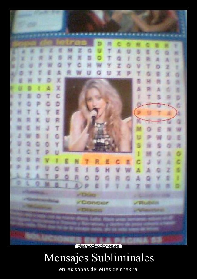 Mensajes Subliminales - en las sopas de letras de shakira!