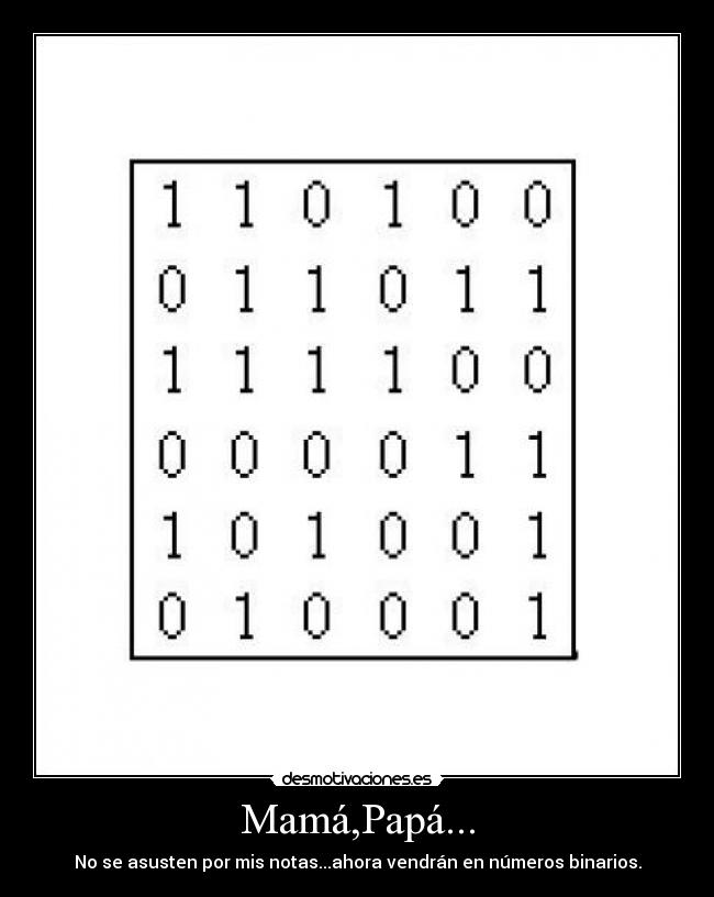Mamá,Papá... - No se asusten por mis notas...ahora vendrán en números binarios.