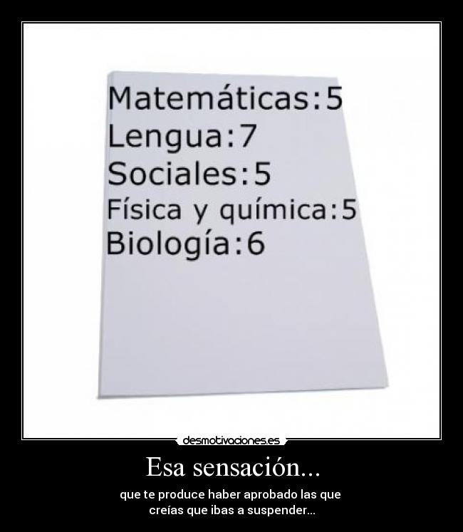 Esa sensación... - que te produce haber aprobado las que 
creías que ibas a suspender...